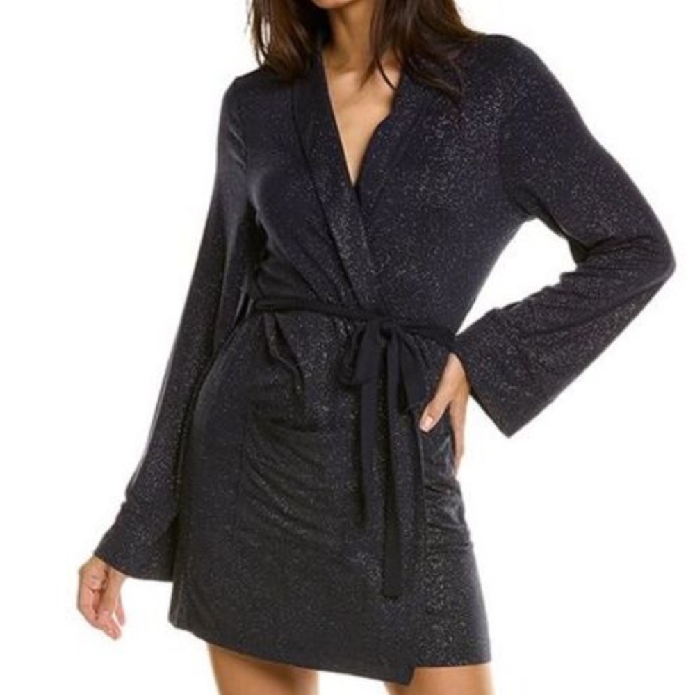 Chaser Shimmery Black Wrap Sweater Dress